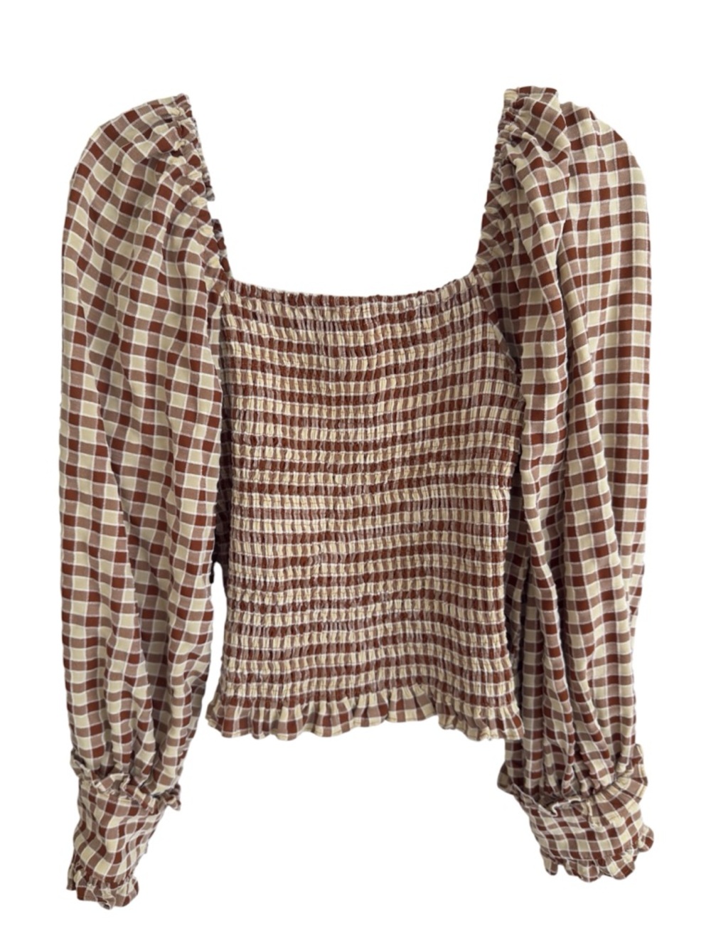Molly Green Ginger Check Gingham Smocked Square Neck Top M - Picture 5 of 8